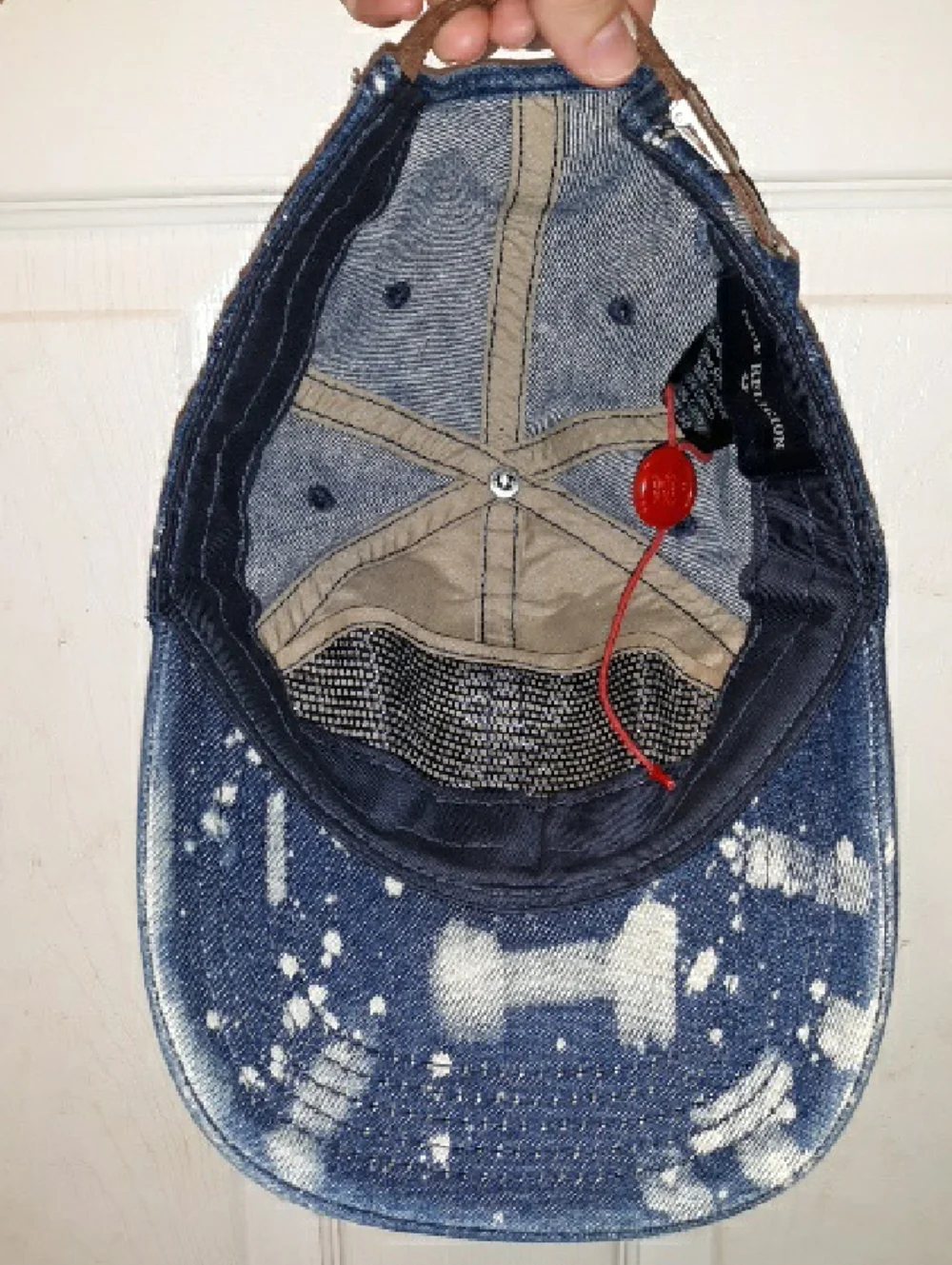 True Religion Logo Distressed/Spotted Blue Denim Hat